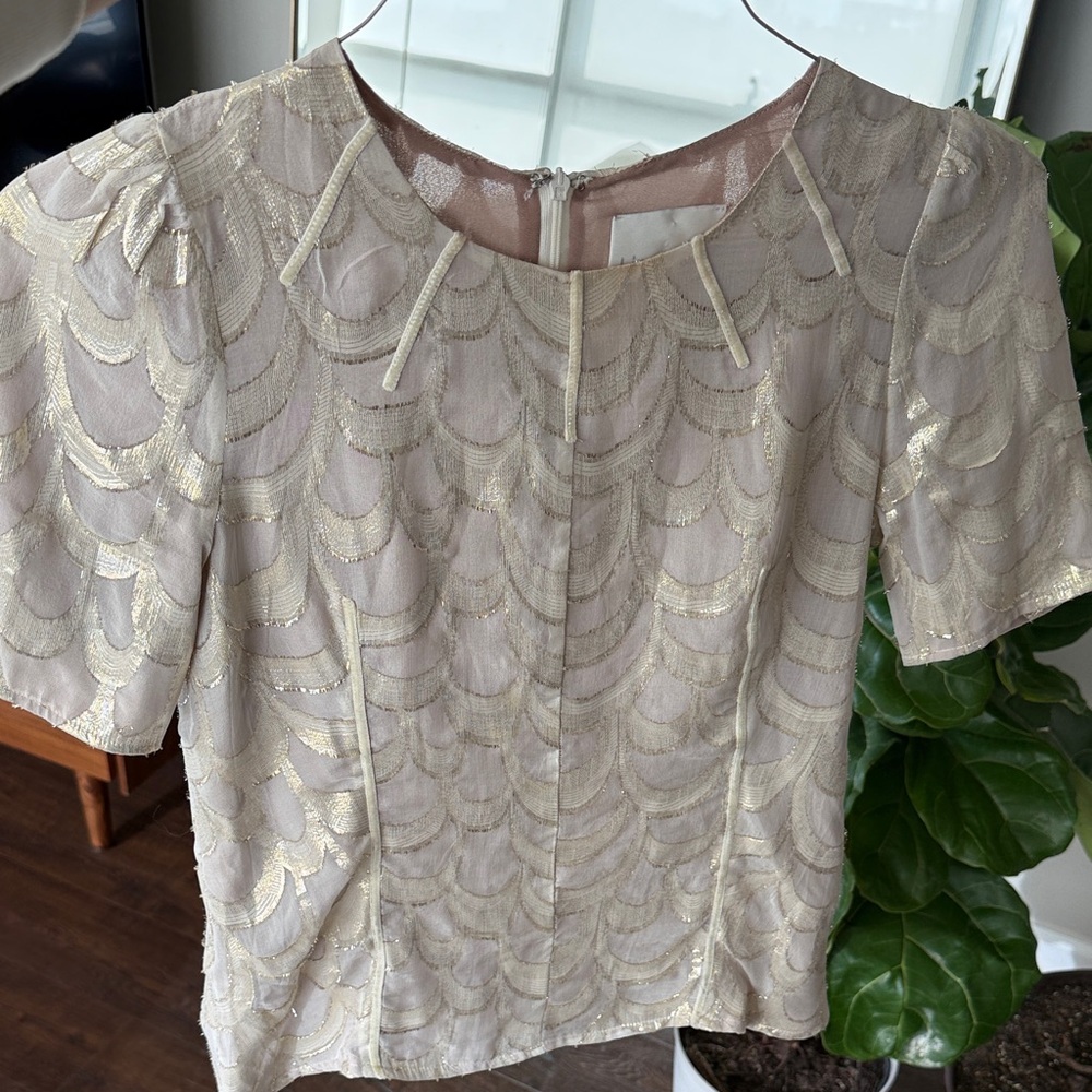 Vintage Line & Dot Cream and Gold Blouse, XS